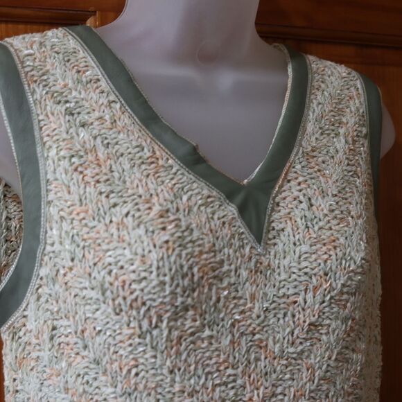 Marilena Chicago Pastel Knit Tank Top Large Green Trim Vintage Y2K Romania - Picture 3 of 10